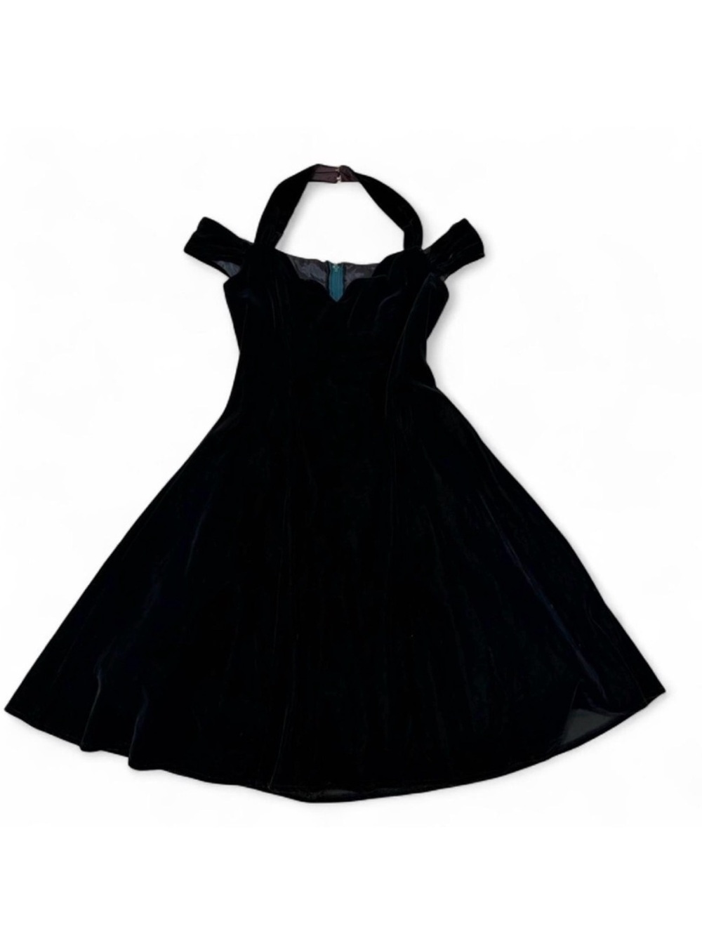 Vintage 90’s Dark Green Halter Off Shoulder Velvet Dress Women Small Whimsigoth